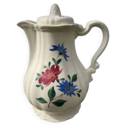 Grande théière en céramique à décor de fleurs Digoin Sarreguemines
