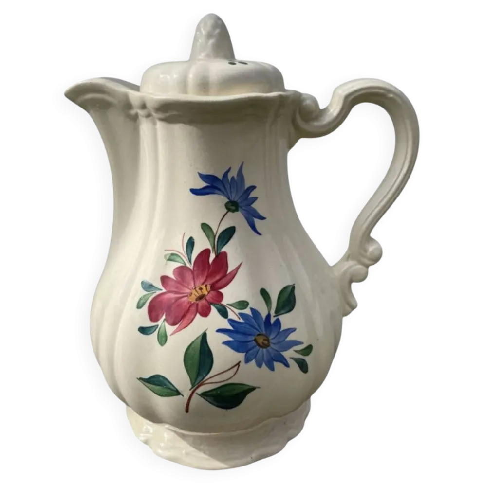 Grande théière en céramique à décor de fleurs Digoin Sarreguemines