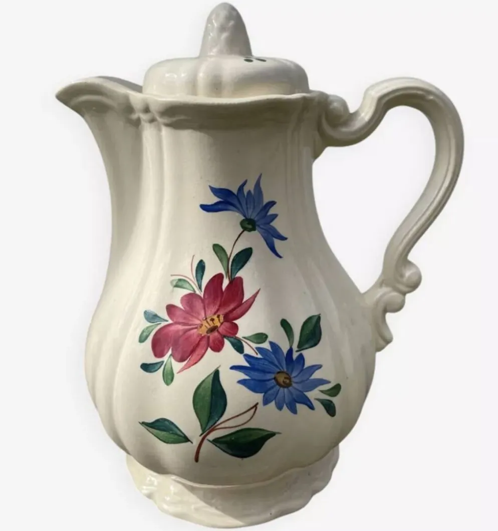 Grande théière en céramique à décor de fleurs Digoin Sarreguemines