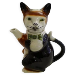Grande théière zoomorphe Chat, en faïence anglaise vintage
