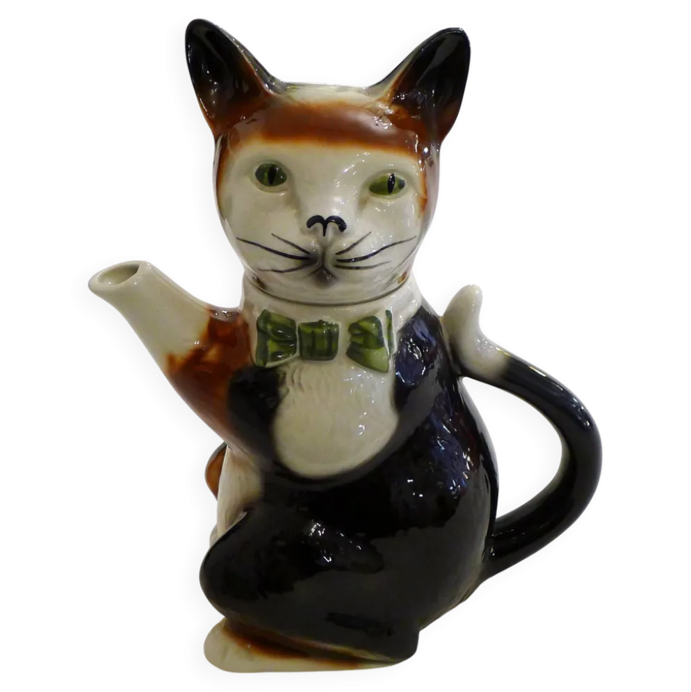 Grande théière zoomorphe Chat, en faïence anglaise vintage