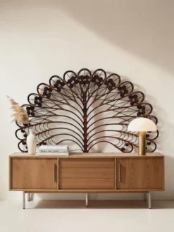 Grande tête de lit « Peacock » en rotin – Modèle Paon – France, années 1970