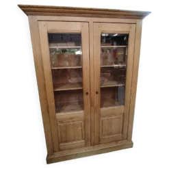 Grande vitrine ancienne en bois massif blond façon meuble d'apothicaire