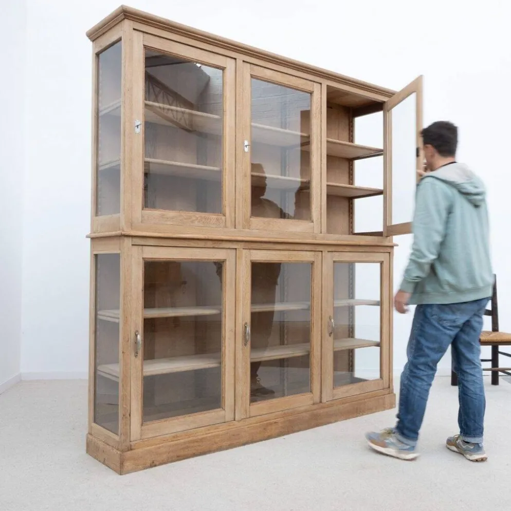 Grande vitrine ancienne 6 portes en chêne - 1920
