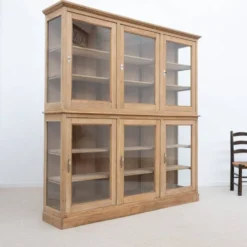 Grande vitrine ancienne 6 portes en chêne - 1920