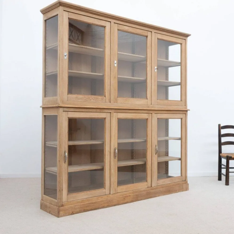Grande vitrine ancienne 6 portes en chêne - 1920