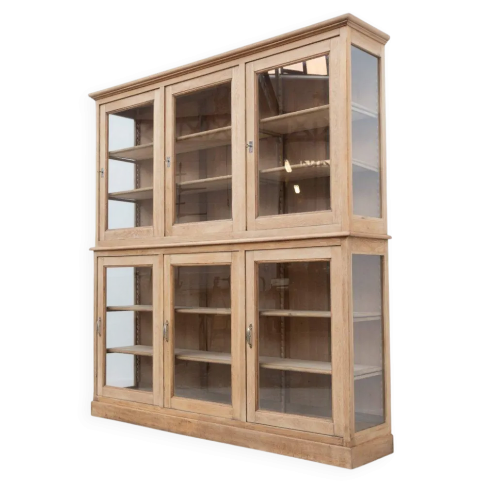 Grande vitrine ancienne 6 portes en chêne - 1920