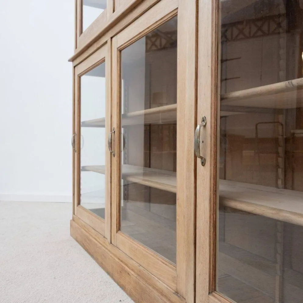 Grande vitrine ancienne 6 portes en chêne - 1920