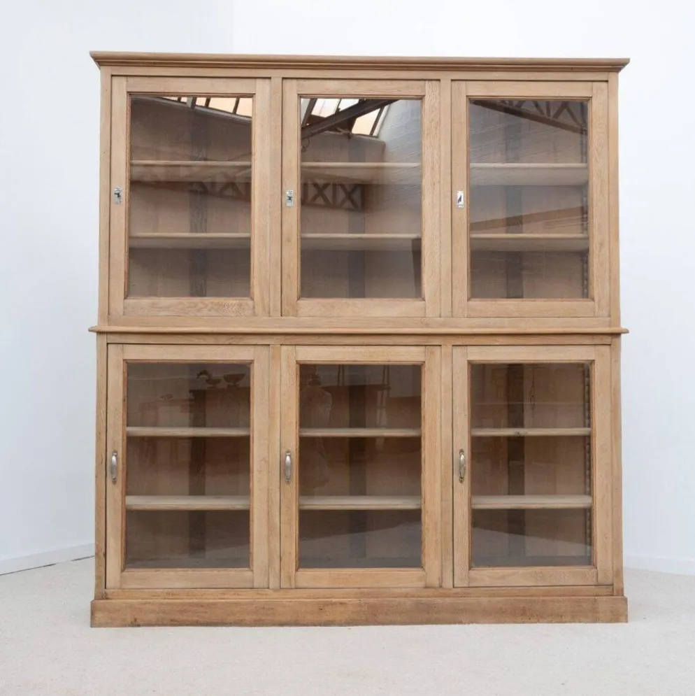 Grande vitrine ancienne 6 portes en chêne - 1920