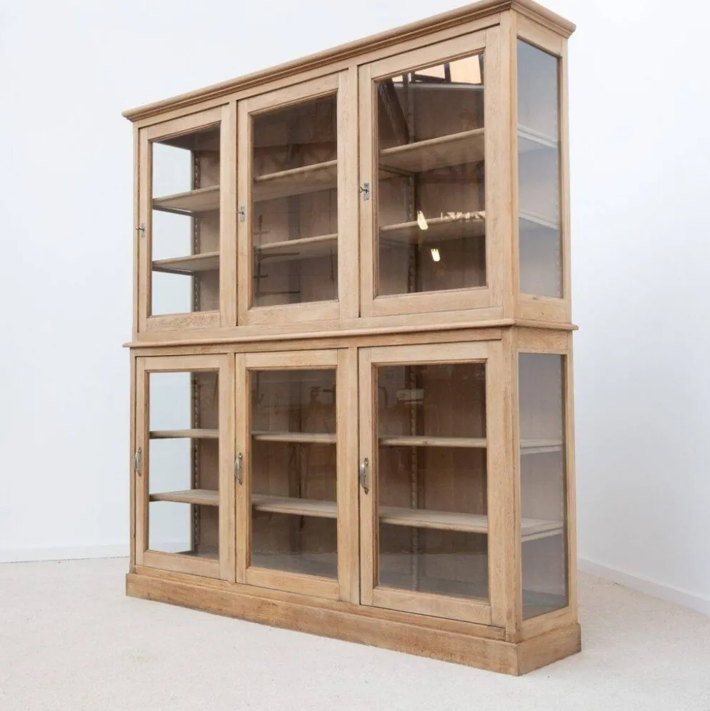 Grande vitrine ancienne 6 portes en chêne - 1920
