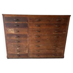 Grand meuble de métier en bois à 16 tiroirs ancien début 1900
