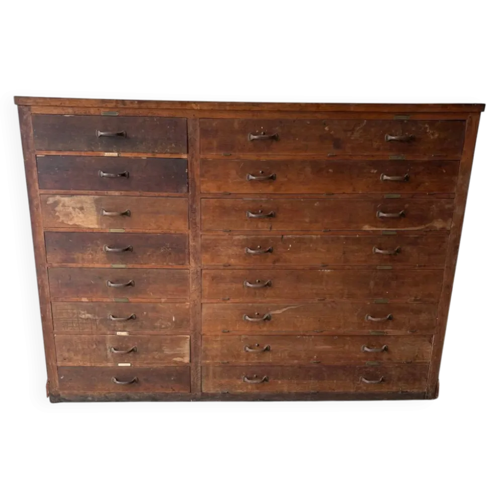 Grand meuble de métier en bois à 16 tiroirs ancien début 1900