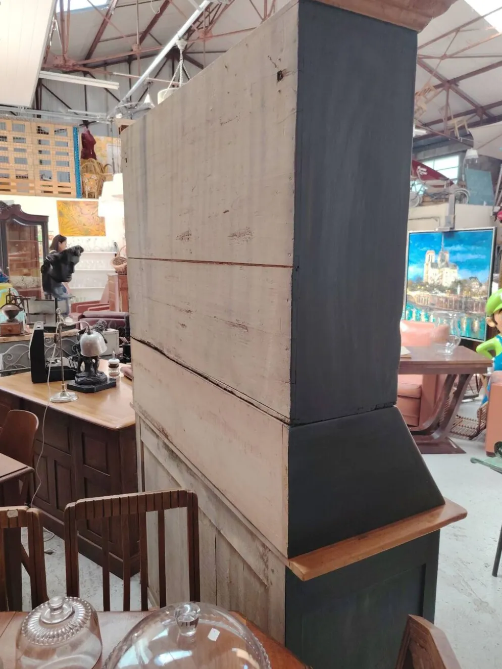 Grand meuble grainetier deux corps d'épicerie en bois massif