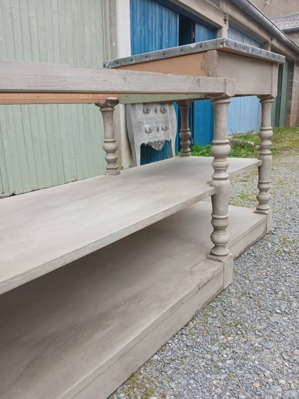 Grand meuble style drapier en bois et zinc