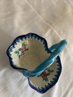 Grand Panier Corbeille Émaux de Longwy F3 B5000 - Anse Torsadée Turquoise -