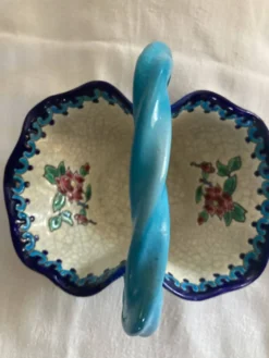 Grand Panier Corbeille Émaux de Longwy F3 B5000 - Anse Torsadée Turquoise -