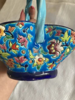 Grand Panier Corbeille Émaux de Longwy F3 B5000 - Anse Torsadée Turquoise -