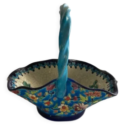 Grand Panier Corbeille Émaux de Longwy F3 B5000 - Anse Torsadée Turquoise -