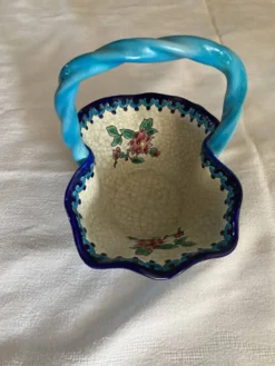 Grand Panier Corbeille Émaux de Longwy F3 B5000 - Anse Torsadée Turquoise -