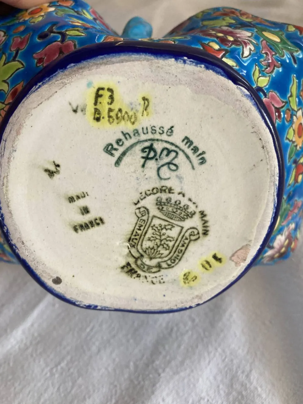 Grand Panier Corbeille Émaux de Longwy F3 B5000 - Anse Torsadée Turquoise -