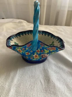 Grand Panier Corbeille Émaux de Longwy F3 B5000 - Anse Torsadée Turquoise -