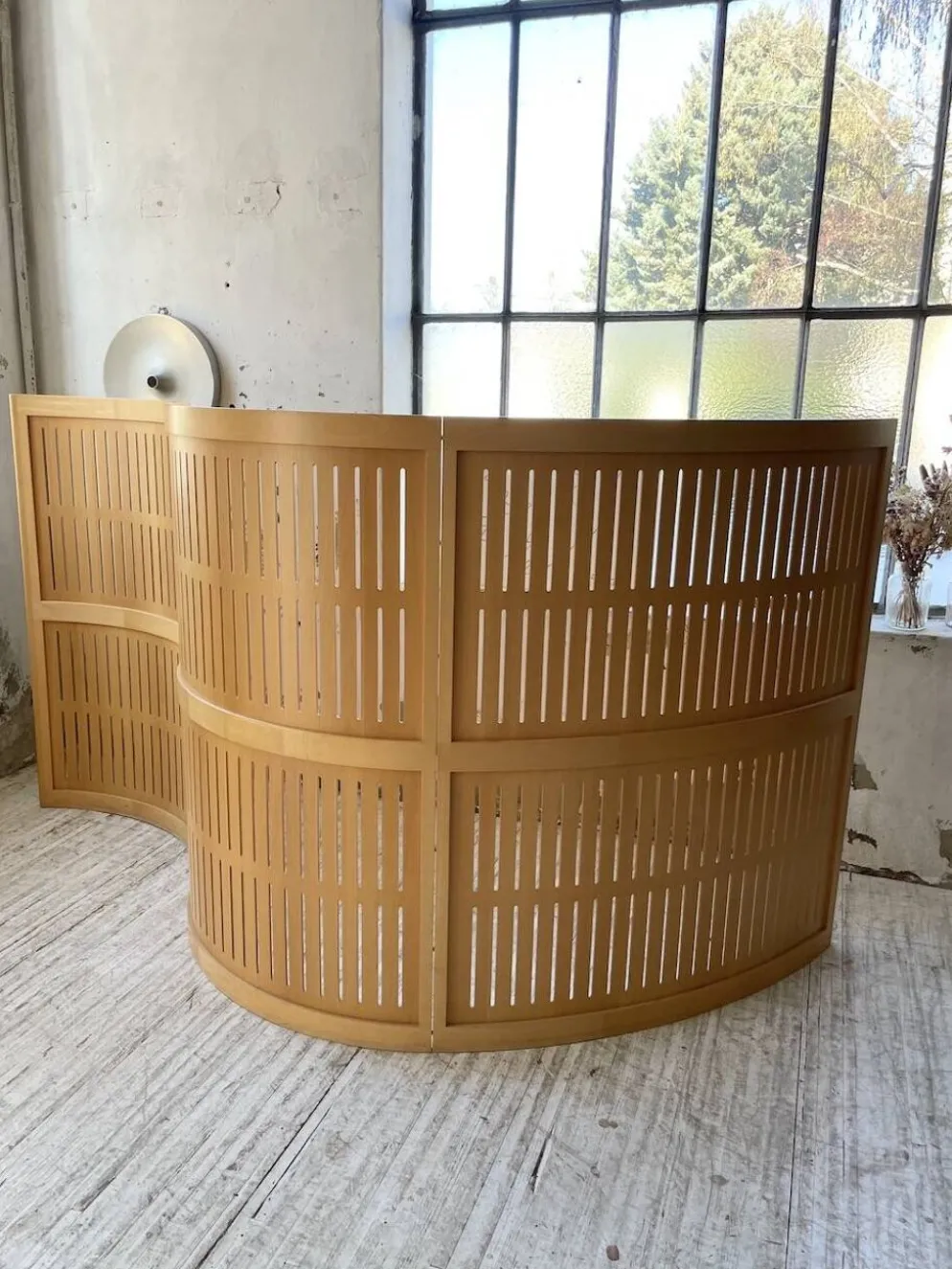 Grand paravent en hêtre courbé années 80