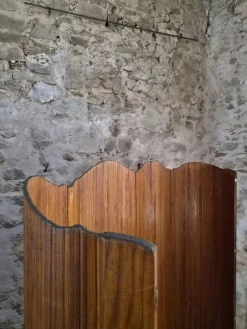 Grand paravent pliant français en pin, séparateur de pièce, années 1950, attribué à Baumann