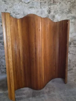 Grand paravent pliant français en pin, séparateur de pièce, années 1950, attribué à Baumann