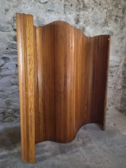Grand paravent pliant français en pin, séparateur de pièce, années 1950, attribué à Baumann