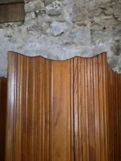 Grand paravent pliant français en pin, séparateur de pièce, années 1950, attribué à Baumann