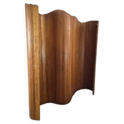 Grand paravent pliant français en pin, séparateur de pièce, années 1950, attribué à Baumann