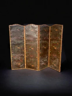 Grand Paravent à Quatre Feuilles En Cuir De Cordoue D’époque Fin XVIIIème H 188 Cm