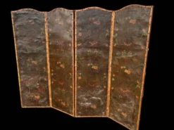 Grand Paravent à Quatre Feuilles En Cuir De Cordoue D’époque Fin XVIIIème H 188 Cm
