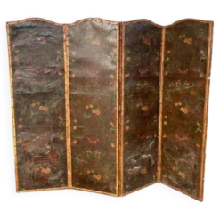 Grand Paravent à Quatre Feuilles En Cuir De Cordoue D’époque Fin XVIIIème H 188 Cm