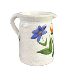 Grand pichet en céramique émaillée motif fleurs