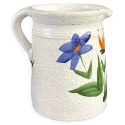 Grand pichet en céramique émaillée motif fleurs