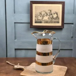 Grand pichet à orangeade vintage Art déco en verre doré