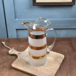 Grand pichet à orangeade vintage Art déco en verre doré