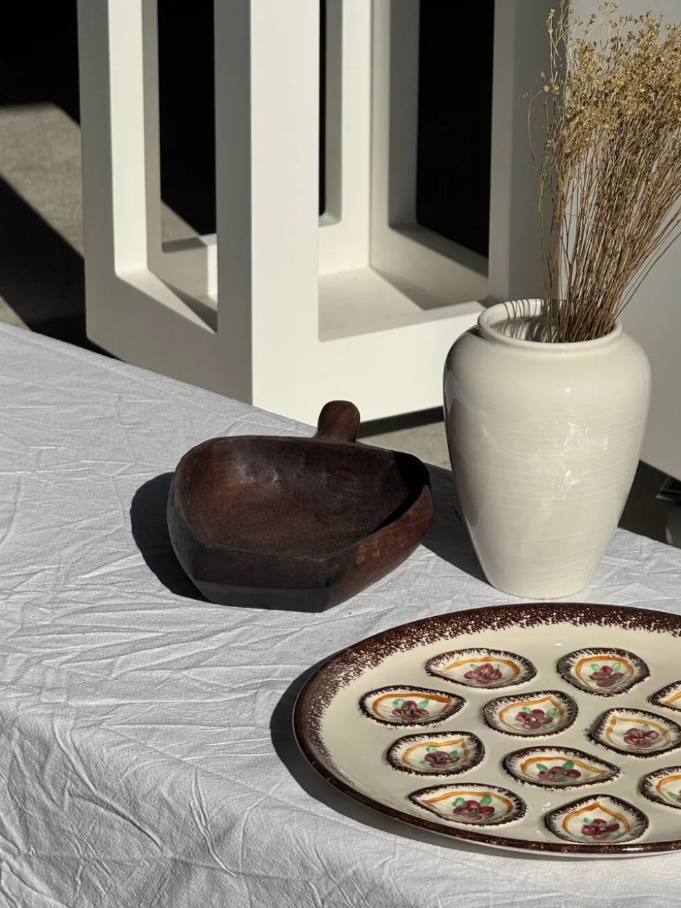Grand plat circulaire à compartiments pour crustacés coquillages huîtres