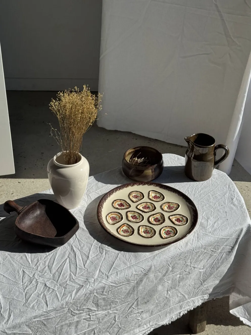 Grand plat circulaire à compartiments pour crustacés coquillages huîtres