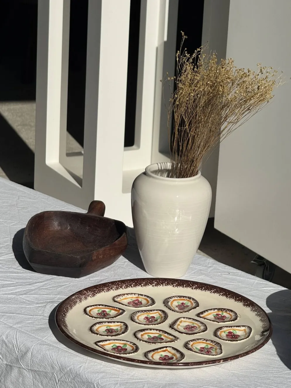 Grand plat circulaire à compartiments pour crustacés coquillages huîtres