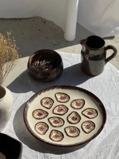 Grand plat circulaire à compartiments pour crustacés coquillages huîtres