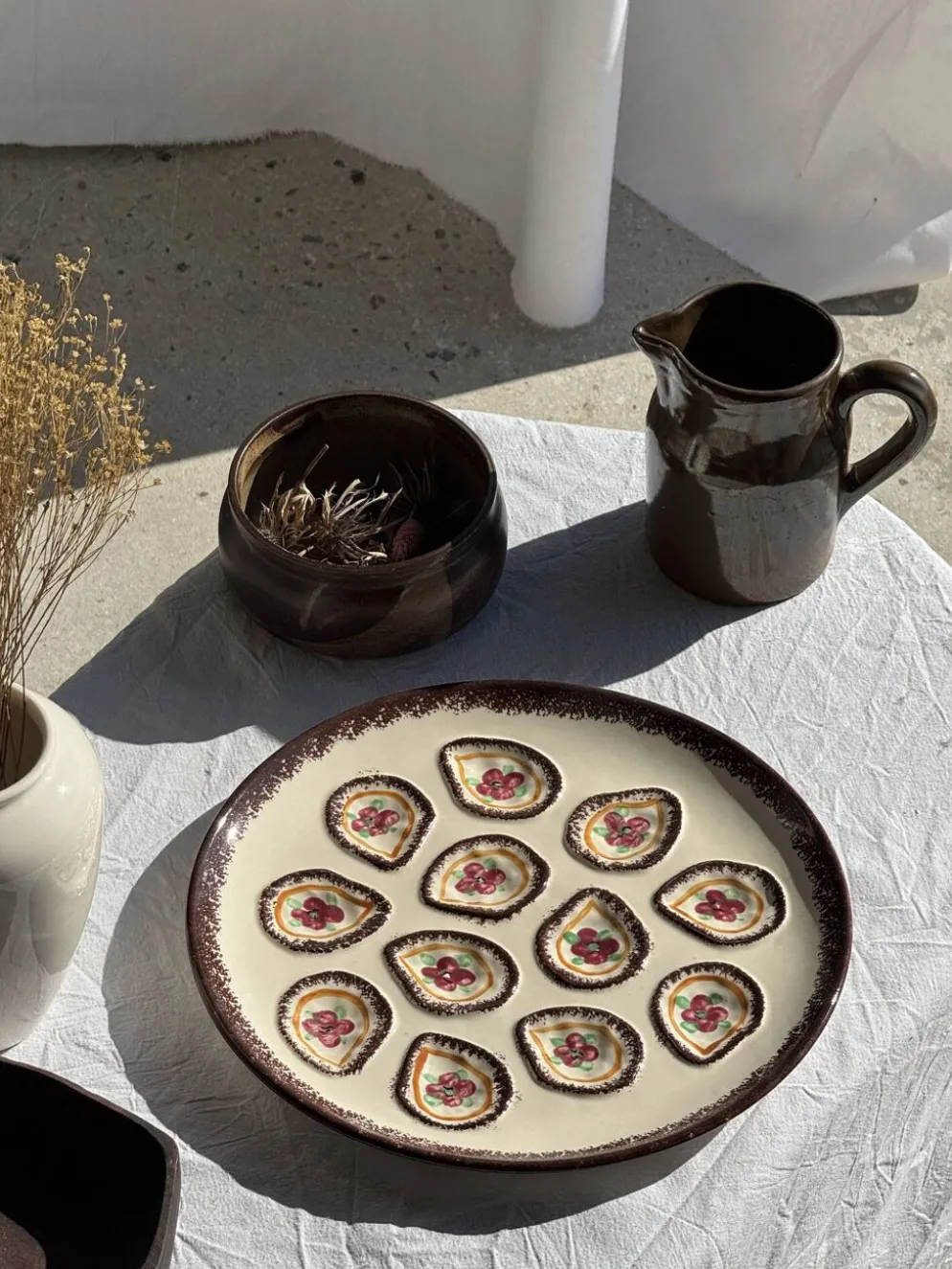 Grand plat circulaire à compartiments pour crustacés coquillages huîtres