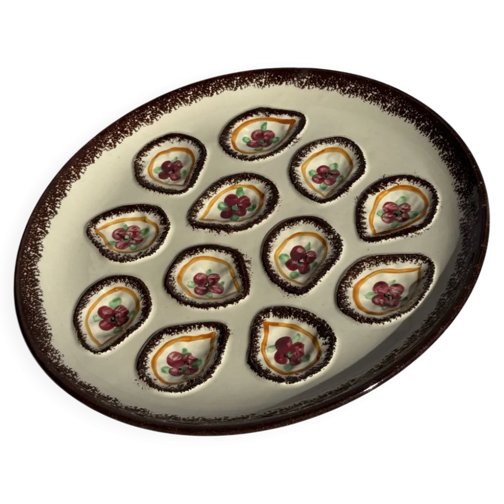 Grand plat circulaire à compartiments pour crustacés coquillages huîtres
