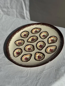 Grand plat circulaire à compartiments pour crustacés coquillages huîtres