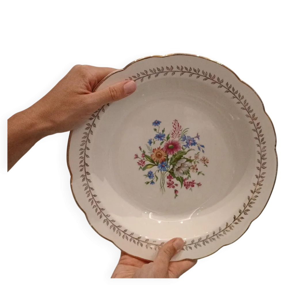 Grand plat creux en faïence de Gien – Modèle "Quelques Fleurs" – Vinta