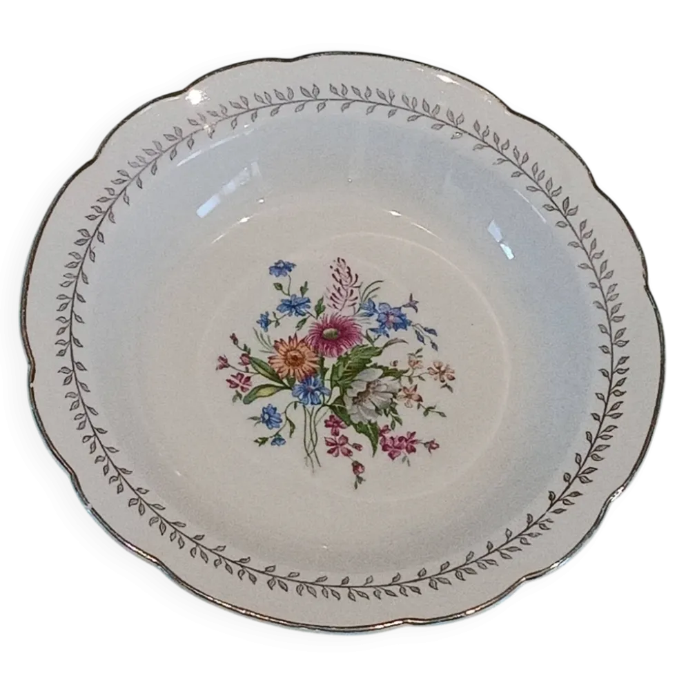 Grand plat creux en faïence de Gien – Modèle "Quelques Fleurs" – Vinta