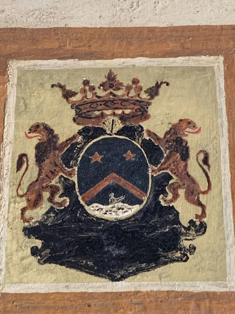 Grand plateau ancien en tôle peinte Napoléon III – Blason Héraldique Couron