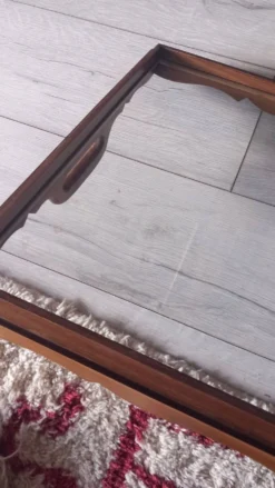 Grand plateau de service bois et verre années 50
