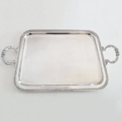 Grand plateau de service en métal argenté Phénix style Louis XVI